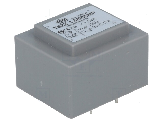 Transformator: ingegoten; 1,5VA; 230VAC; 9V; 130mA; PCB; IP00 Transformator: ingegoten; 1,5VA; 230VAC; 9V; 130mA; PCB; IP00